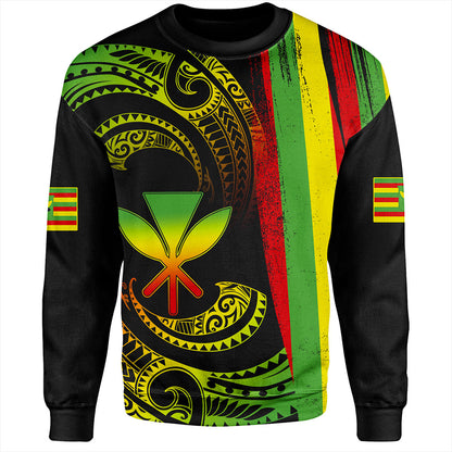 Hawaii Sweatshirt Kanaka Maoli Tribal Wave Grunge Flag