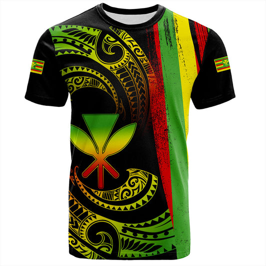 Hawaii T-Shirt Kanaka Maoli Tribal Wave Grunge Flag