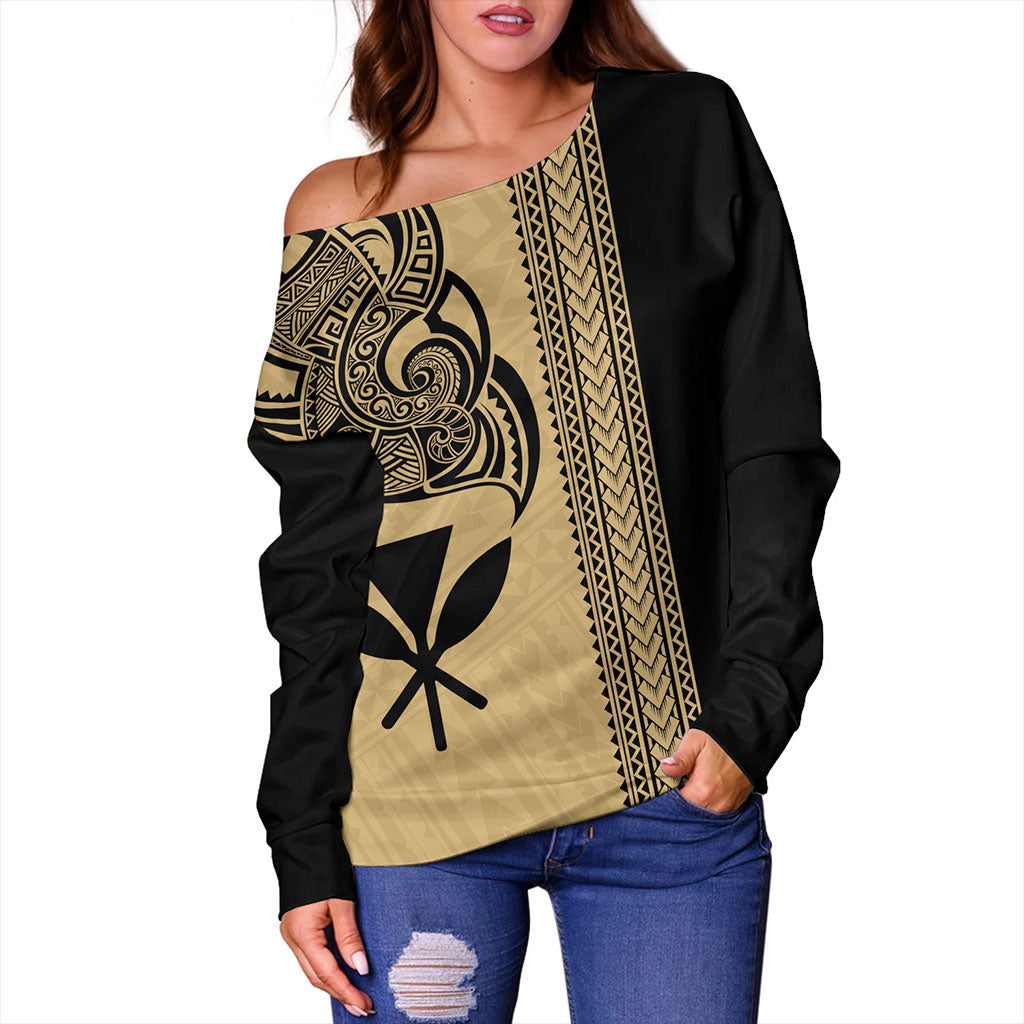 Hawaii Off Shoulder Sweatshirt Kanaka Polynesia Tribal Tattoo