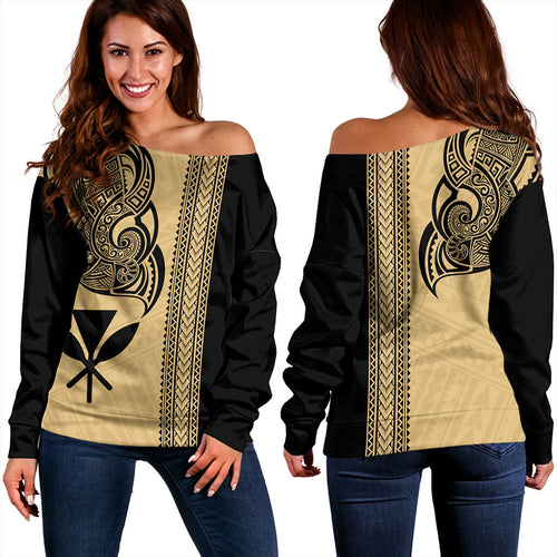Hawaii Off Shoulder Sweatshirt Kanaka Polynesia Tribal Tattoo