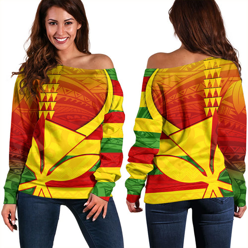 Hawaii Off Shoulder Sweatshirt Kanaka Flag Tribal Polynesian