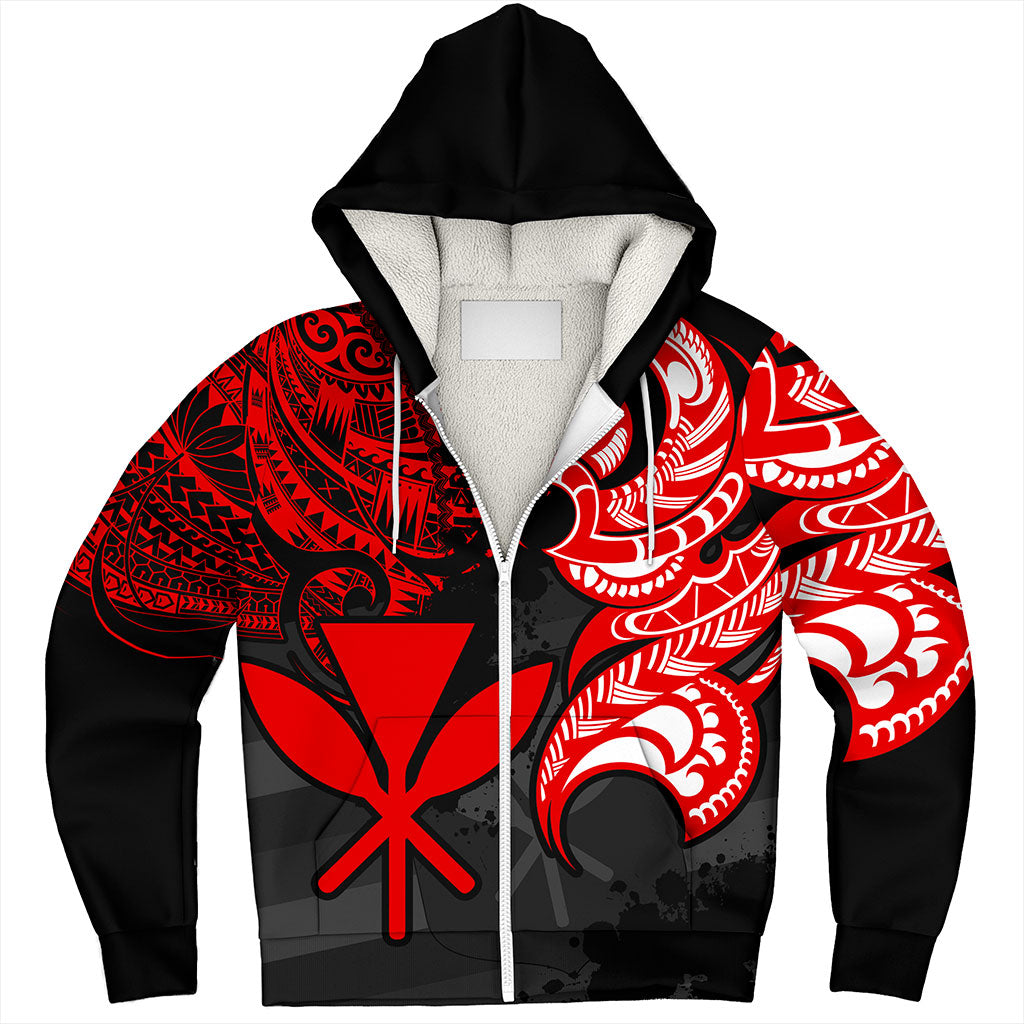 Hawaii Sherpa Hoodie Kanaka Polynesian Tribal Print Pattern