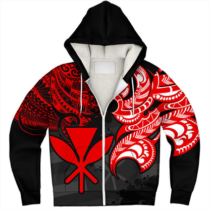 Hawaii Sherpa Hoodie Kanaka Polynesian Tribal Print Pattern