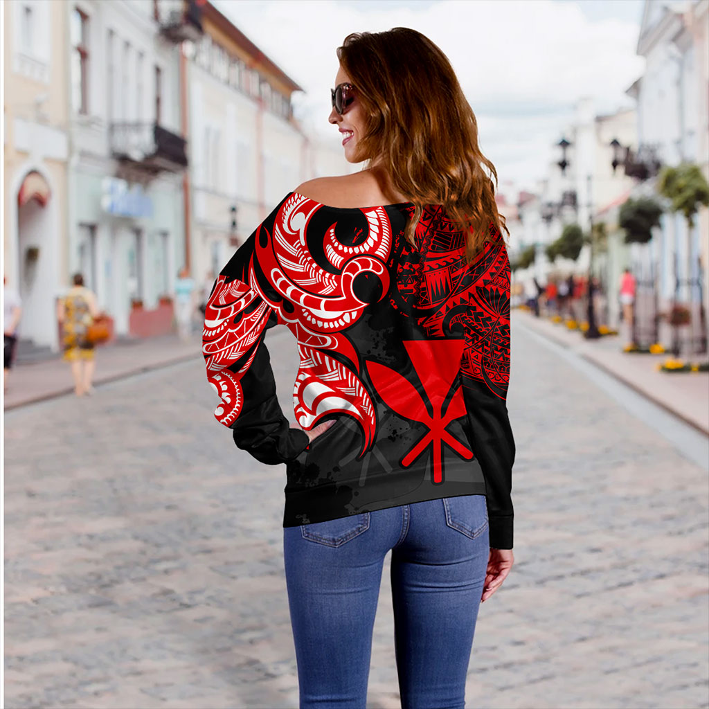 Hawaii Off Shoulder Sweatshirt Kanaka Polynesian Tribal Print Pattern