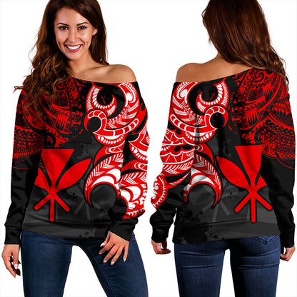 Hawaii Off Shoulder Sweatshirt Kanaka Polynesian Tribal Print Pattern