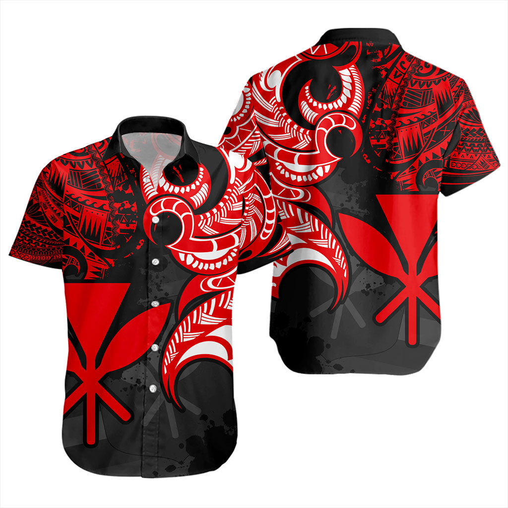 Hawaii Short Sleeve Shirt Kanaka Polynesian Tribal Print Pattern