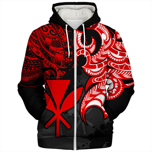 Hawaii Sherpa Hoodie Kanaka Polynesian Tribal Print Pattern