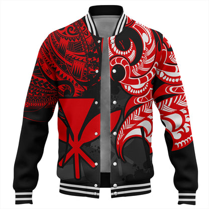 Hawaii Baseball Jacket Kanaka Polynesian Tribal Print Pattern