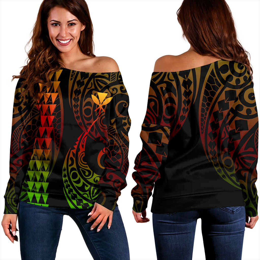 Hawaii Off Shoulder Sweatshirt Kanaka Kakau Style