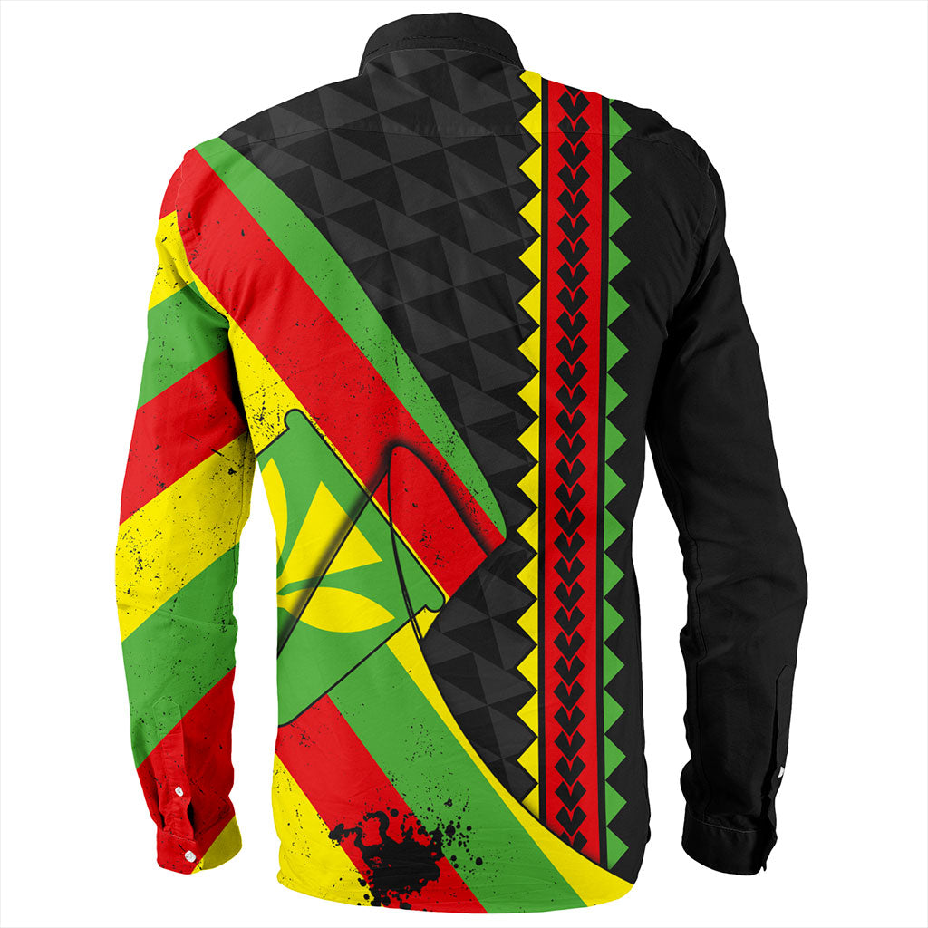Hawaii Long Sleeve Shirt Kanaka Tribal Flag Grunge Special