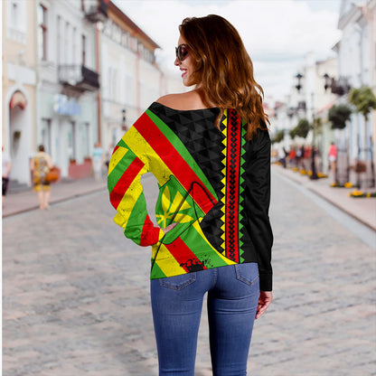 Hawaii Off Shoulder Sweatshirt Kanaka Tribal Flag Grunge Special