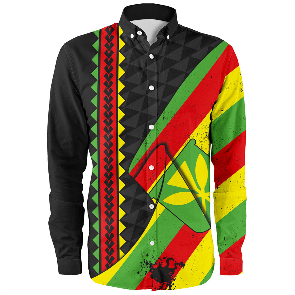 Hawaii Long Sleeve Shirt Kanaka Tribal Flag Grunge Special