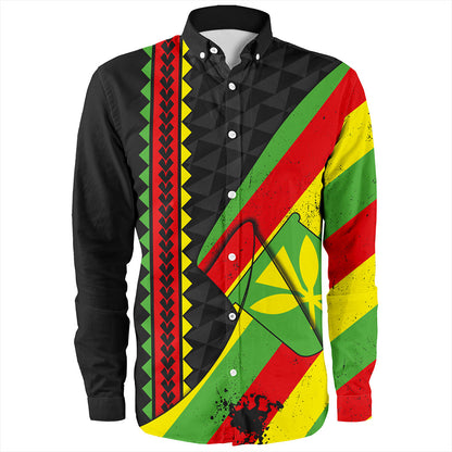 Hawaii Long Sleeve Shirt Kanaka Tribal Flag Grunge Special