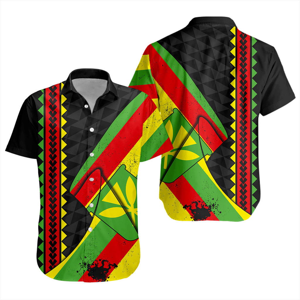 Hawaii Short Sleeve Shirt Kanaka Tribal Flag Grunge Special
