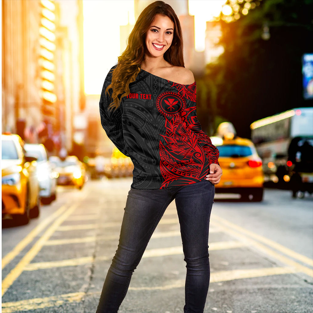 Hawaii Off Shoulder Sweatshirt Custom Kanaka Tribal Tattoo