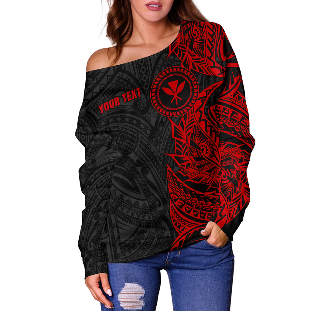 Hawaii Off Shoulder Sweatshirt Custom Kanaka Tribal Tattoo