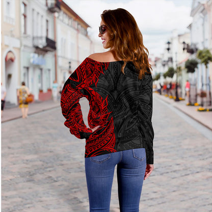 Hawaii Off Shoulder Sweatshirt Custom Kanaka Tribal Tattoo