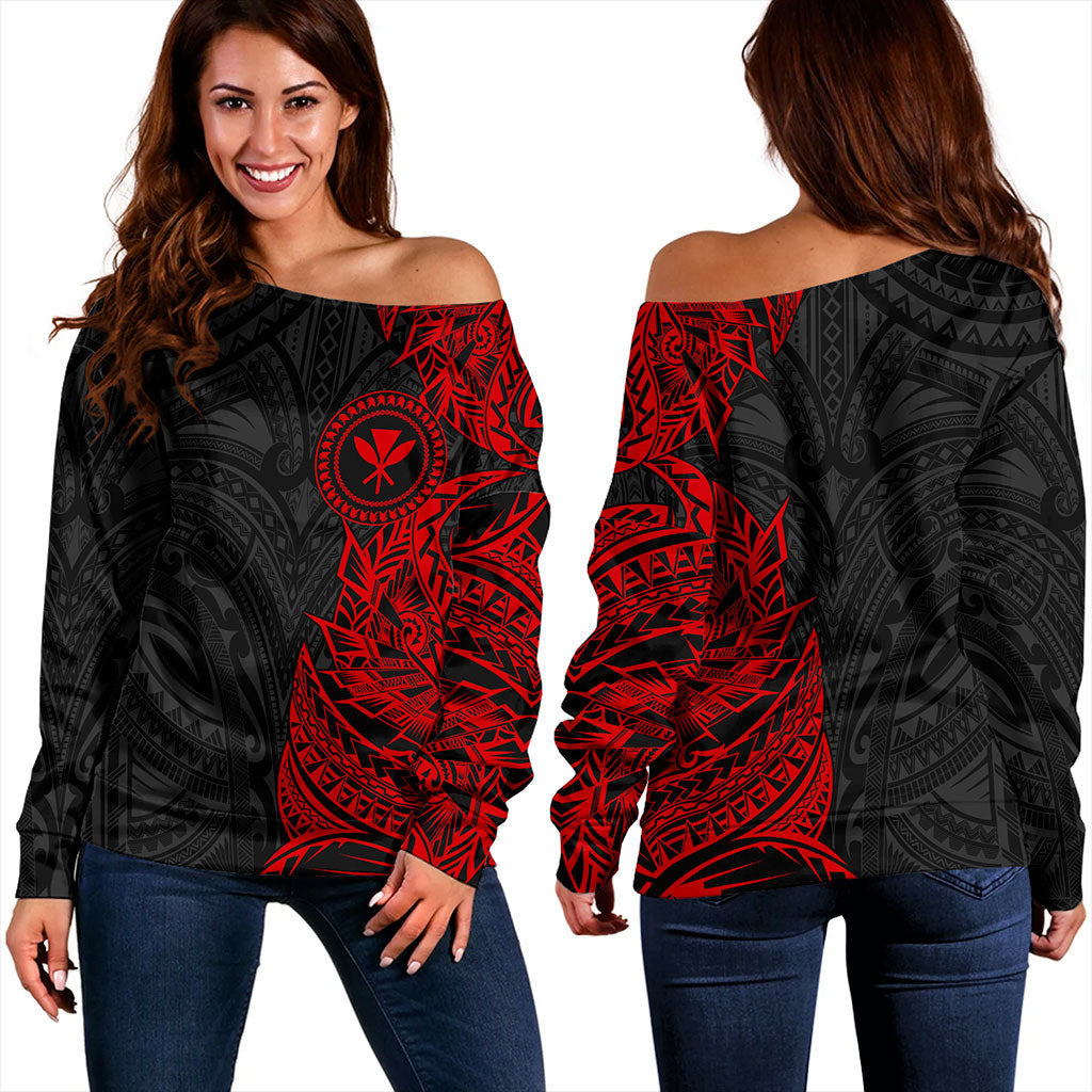 Hawaii Off Shoulder Sweatshirt Custom Kanaka Tribal Tattoo