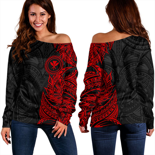 Hawaii Off Shoulder Sweatshirt Custom Kanaka Tribal Tattoo