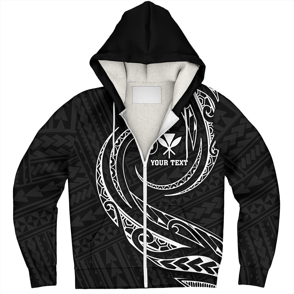 Hawaii Sherpa Hoodie Custom Kanaka Map Polynesian Tribal Wave