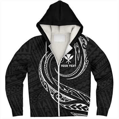 Hawaii Sherpa Hoodie Custom Kanaka Map Polynesian Tribal Wave