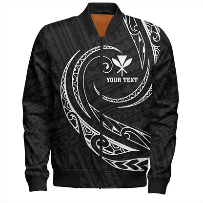 Hawaii Bomber Jacket Custom Kanaka Map Polynesian Tribal Wave