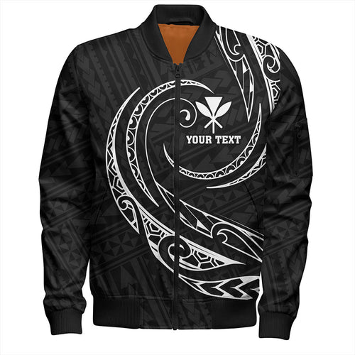 Hawaii Bomber Jacket Custom Kanaka Map Polynesian Tribal Wave