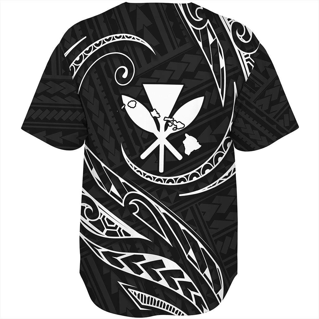 Hawaii Baseball Shirt Custom Kanaka Map Polynesian Tribal Wave