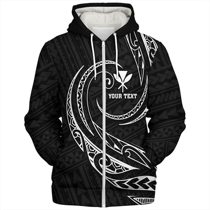 Hawaii Sherpa Hoodie Custom Kanaka Map Polynesian Tribal Wave