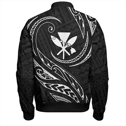 Hawaii Bomber Jacket Custom Kanaka Map Polynesian Tribal Wave