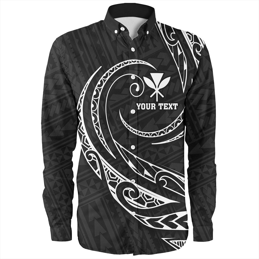 Hawaii Long Sleeve Shirt Custom Kanaka Map Polynesian Tribal Wave