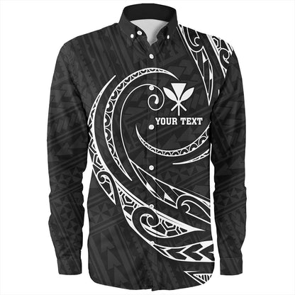 Hawaii Long Sleeve Shirt Custom Kanaka Map Polynesian Tribal Wave