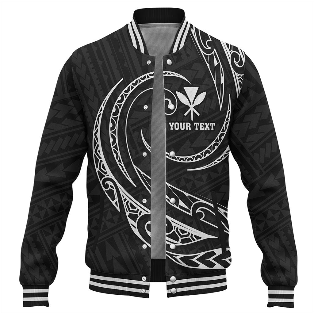Hawaii Baseball Jacket Custom Kanaka Map Polynesian Tribal Wave