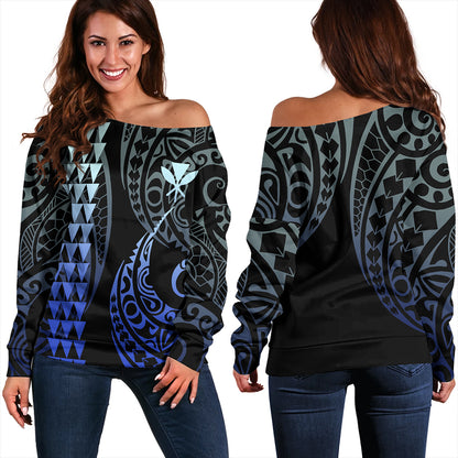 Hawaii Off Shoulder Sweatshirt Kanaka Kakau Style