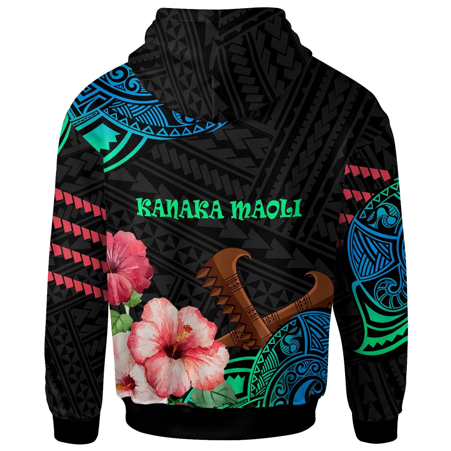 Kanaka Maoli Hoodie Polynesian Pattern with Hibicus Flowers