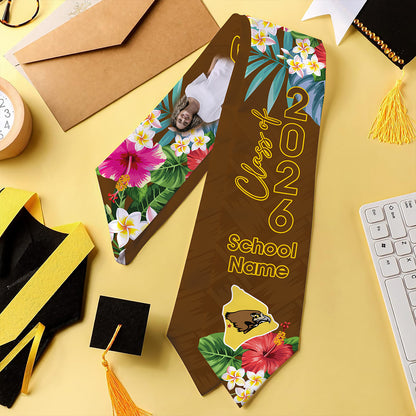Hawaii Graduation Stole Custom Ke Kula O Ehunuikaimalino Class 2026 Tropical Hibiscus Island Style