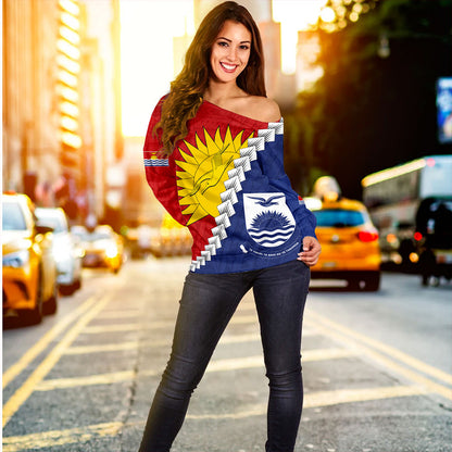 Kiribati Off Shoulder Sweatshirt Micronesia With Flag