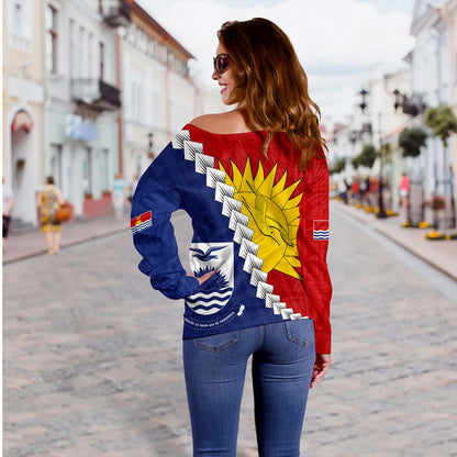 Kiribati Off Shoulder Sweatshirt Micronesia With Flag