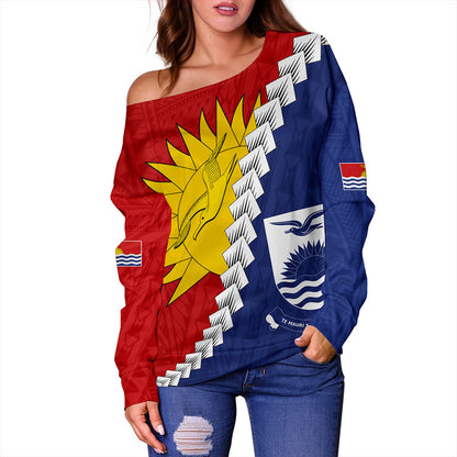 Kiribati Off Shoulder Sweatshirt Micronesia With Flag
