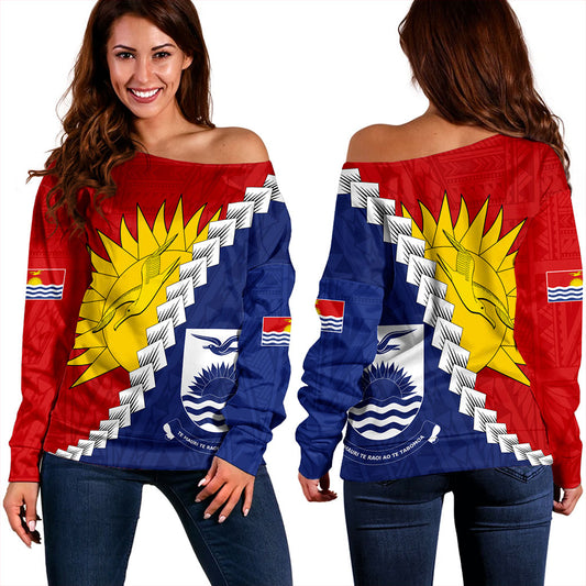 Kiribati Off Shoulder Sweatshirt Micronesia With Flag