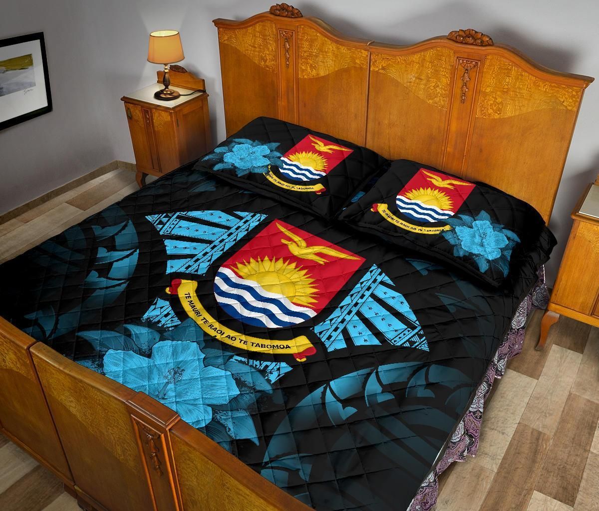 Kiribati Polynesian Quilt Bed Set Hibiscus Blue
