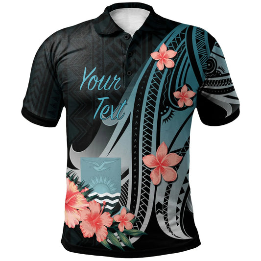 Kiribati Personalised Custom Polo Shirt - Turquoise Polynesian Hibiscus Pattern Style
