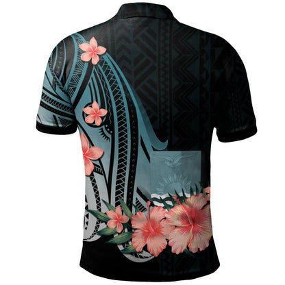 Kiribati Personalised Custom Polo Shirt - Turquoise Polynesian Hibiscus Pattern Style