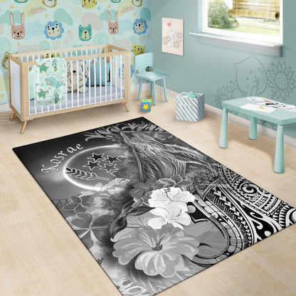 Kosrae Area Rug - Humpback Whale with Tropical Flowers (White)