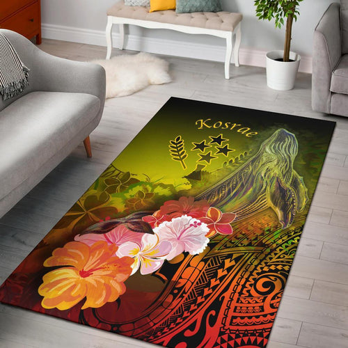 Kosrae Area Rug - Humpback Whale with Tropical Flowers (Yellow)