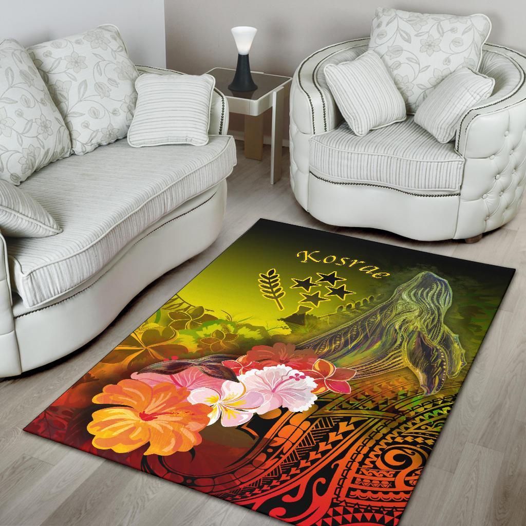 Kosrae Area Rug - Humpback Whale with Tropical Flowers (Yellow)