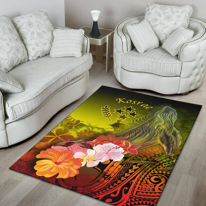 Kosrae Area Rug - Humpback Whale with Tropical Flowers (Yellow)