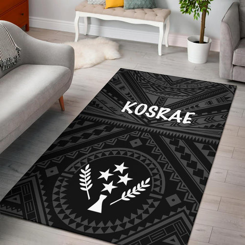 Kosrae Area Rug - Kosrae Flag In Polynesian Tattoo Style (Black)