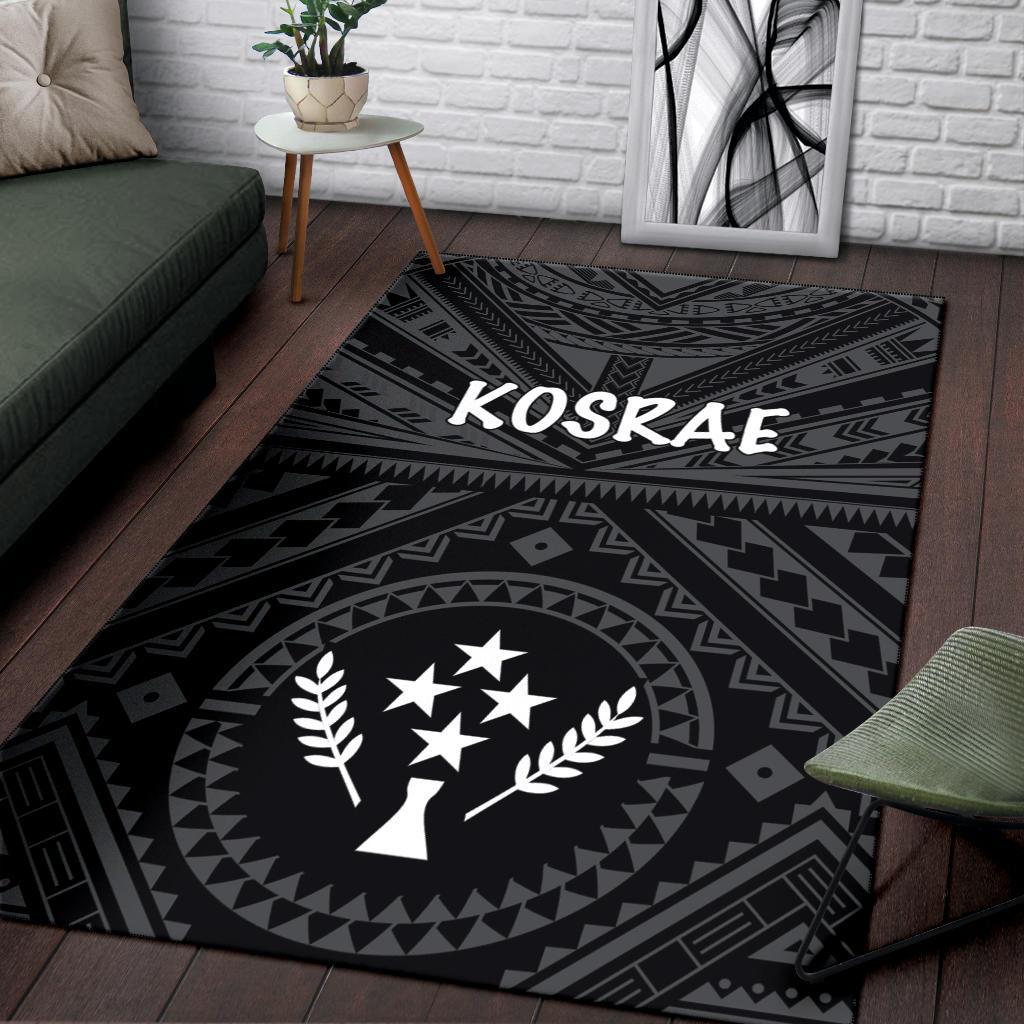Kosrae Area Rug - Kosrae Flag In Polynesian Tattoo Style (Black)