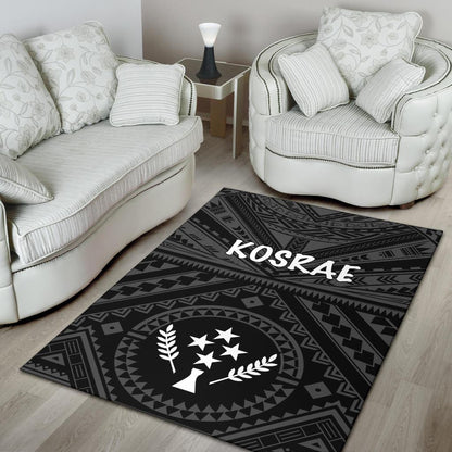 Kosrae Area Rug - Kosrae Flag In Polynesian Tattoo Style (Black)